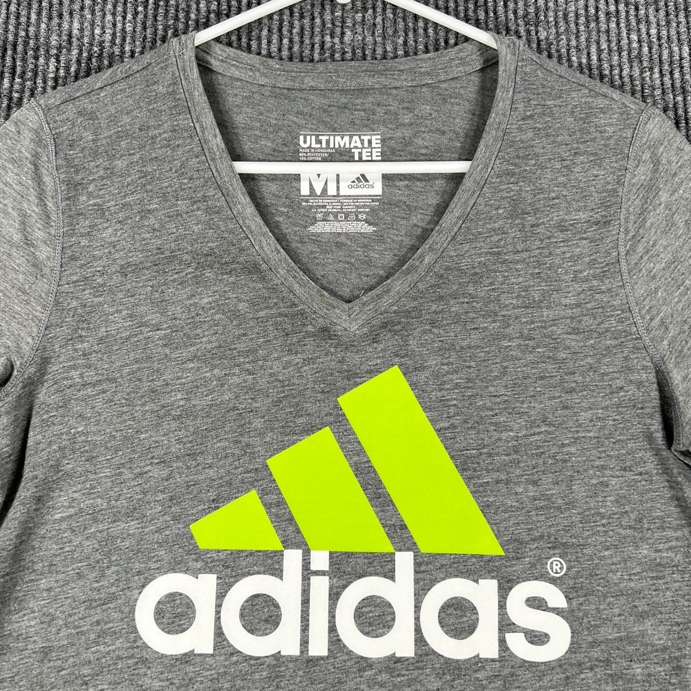 Adidas Shirt Womens Medium Gray V Neck Short Sleeve Active‎ Casual Workout Gym